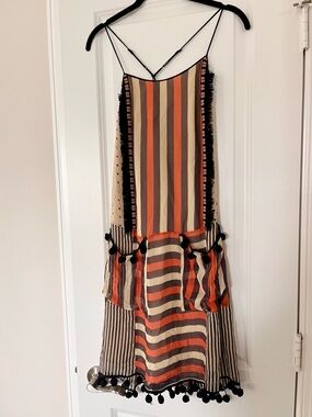 Anthropologie Striped Mini Dress in Orange, Cream, Brown